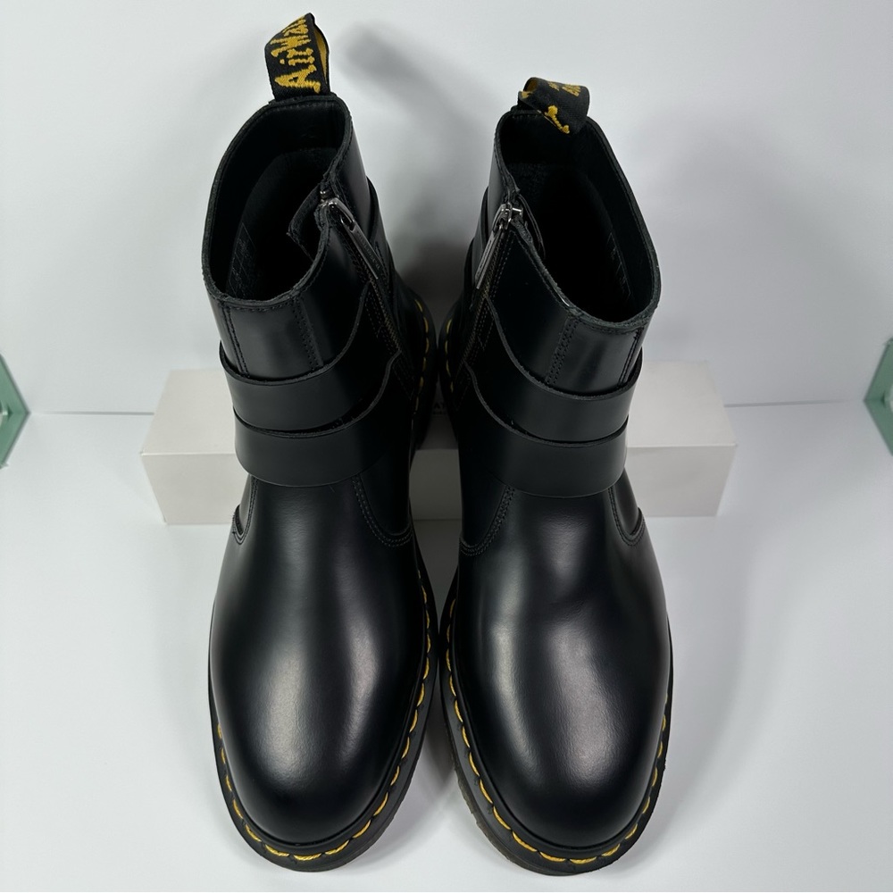 DOC JAIMES LEATHER HARNESS STRAPS CHELSEA BOOTS INNER ANKLE ZIP POLISHED SMOOTH - Picture 2 of 10